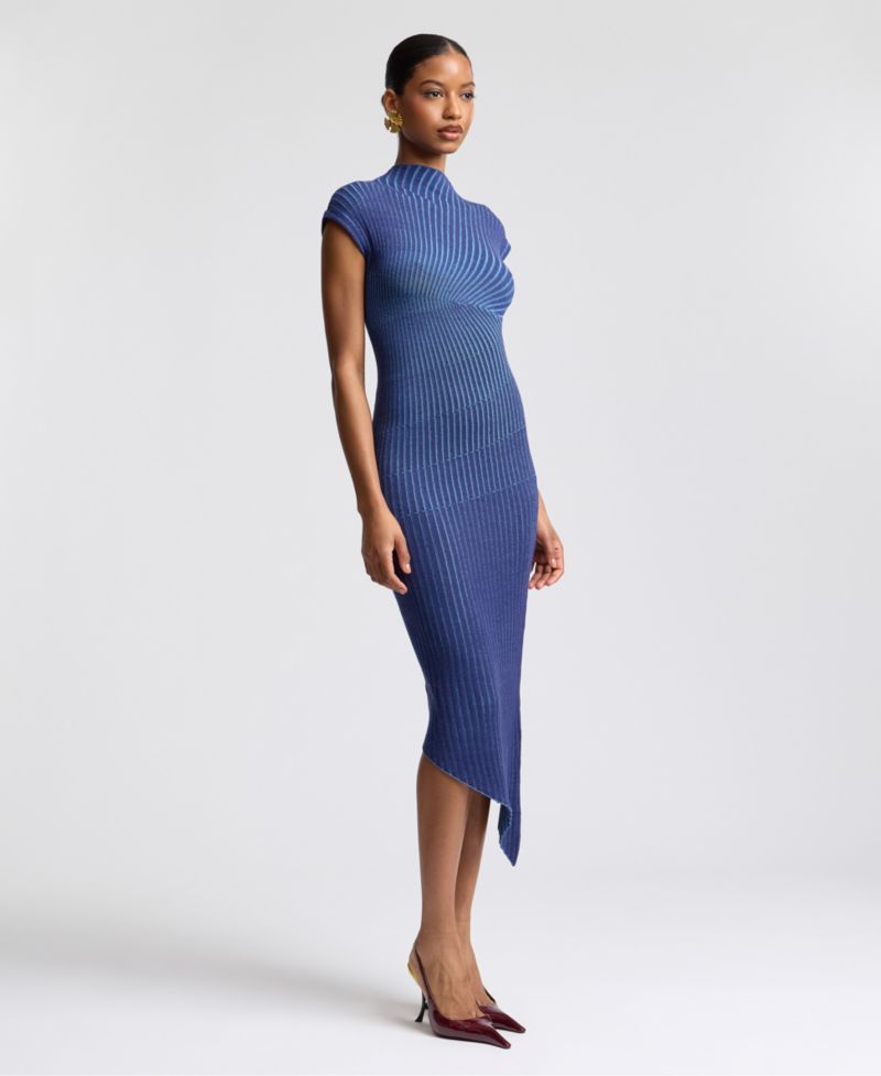Women's Ribbed Sweater Asymmetric Midi Dress