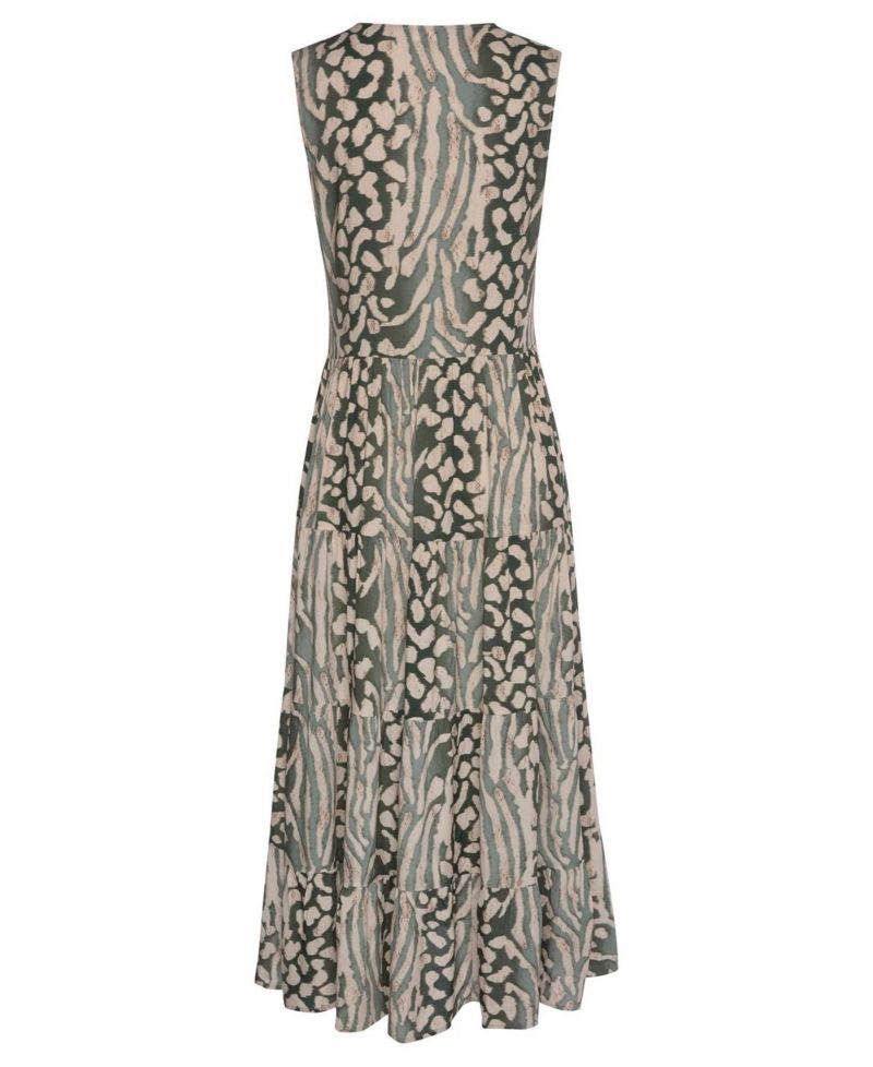 Women's Viscose Animal Print Sleeveless V-Neck Maxi Dress