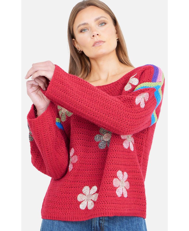 Women's Crochet Flower Jumper
