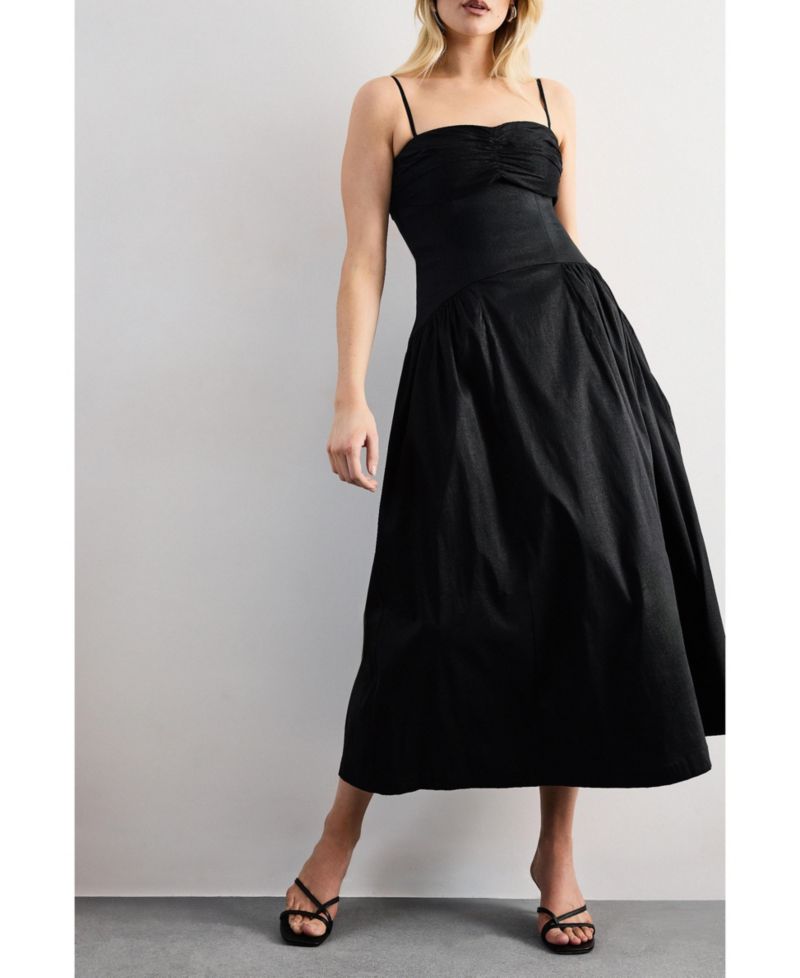 Women's Dropped Waist Ruched Bust Midi Dress