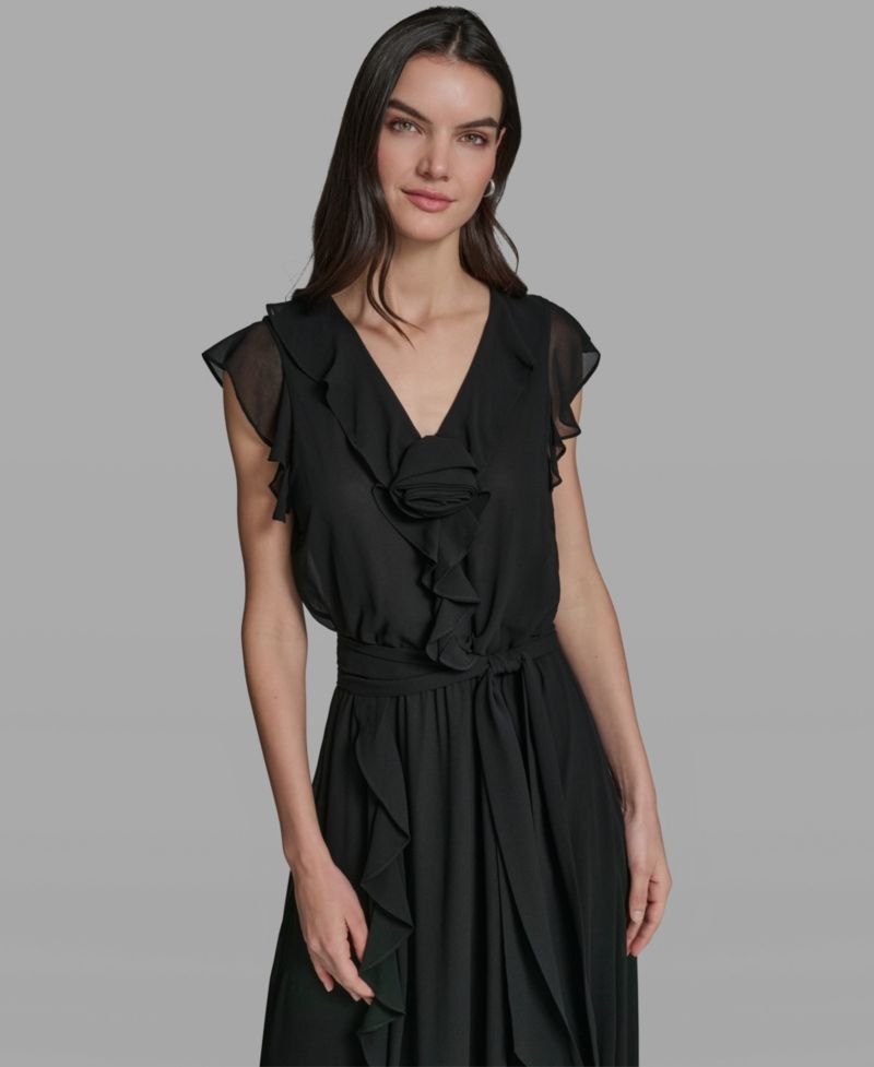 Women's V-Neck Ruffle Trim Dress
