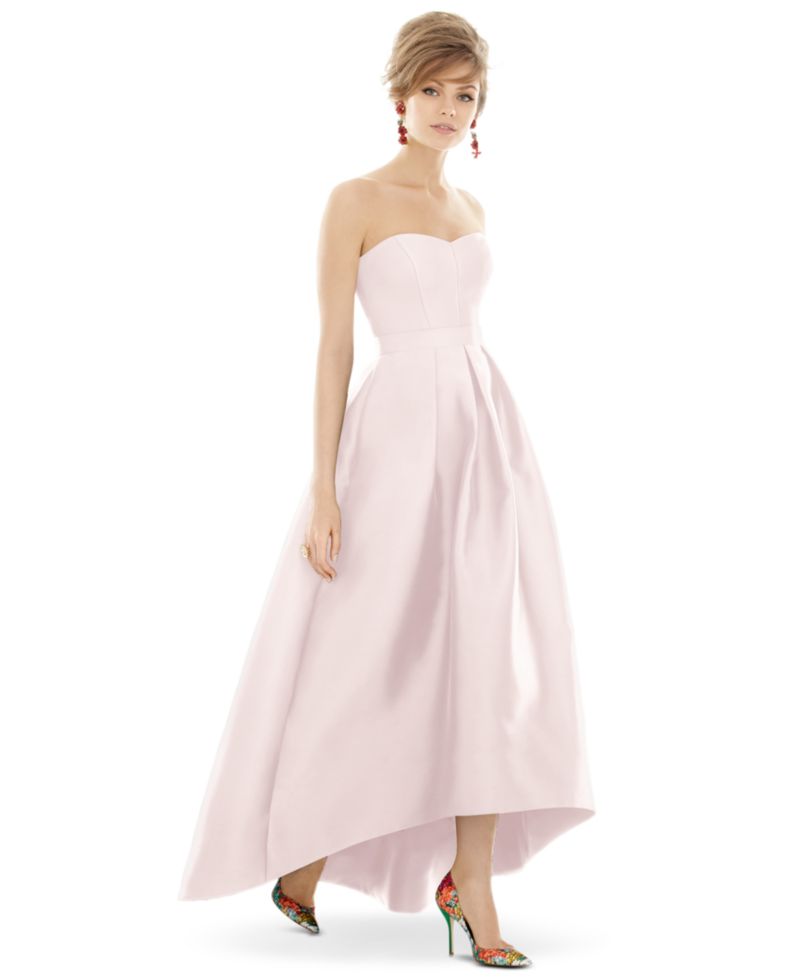 Women's Strapless Satin High Low Dress with Pockets