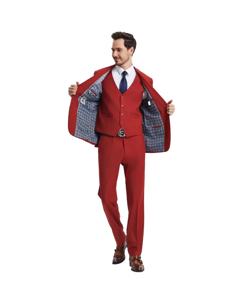 Men's Hybrid-Fit 3pc Notch Lapel Suit Set, Jacket Vest and Pants