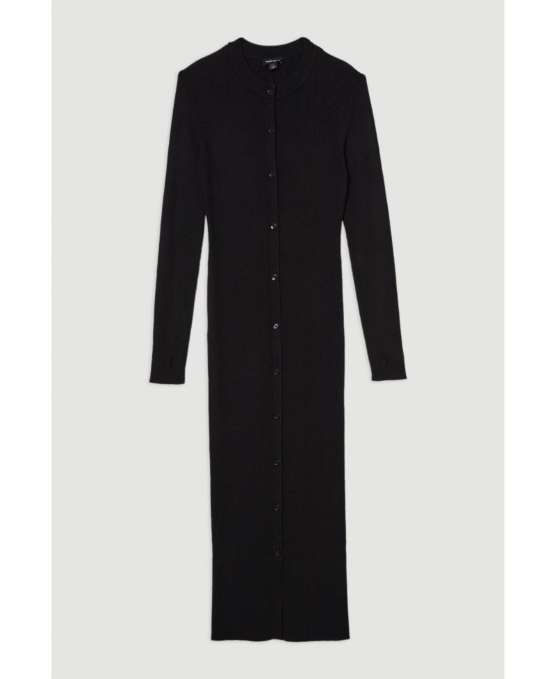 Women's Button Through Ribbed Maxi Dress