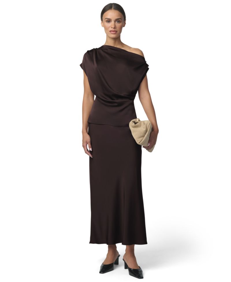 Women's Isla Asymmetrical Satin Drape Neck Blouse