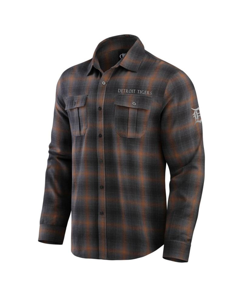 Men's Tan/Charcoal Detroit Tigers Classic Flannel Long Sleeve Button-Up Shirt