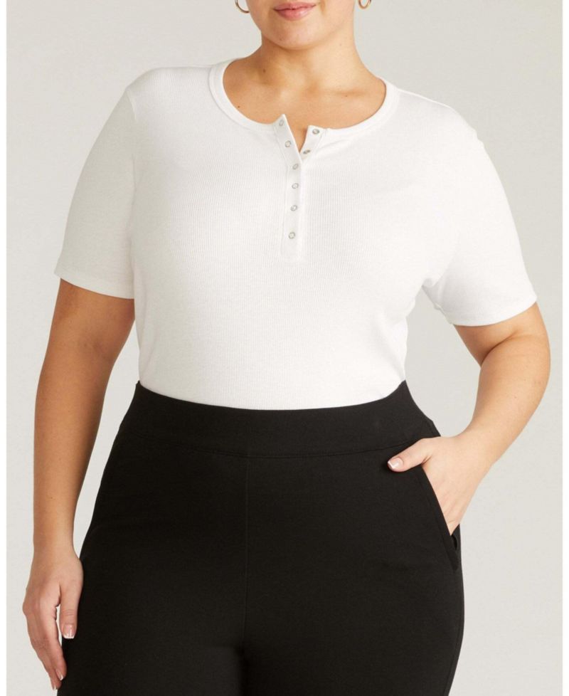 Plus Size Henley Short Sleeve Ribbed Tee