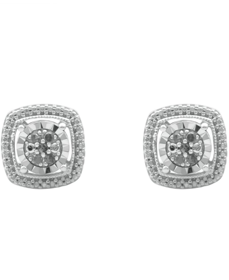 Diamond Cluster Miracle Plate Stud Earrings (1/10 ct. t.w.) in Sterling Silver