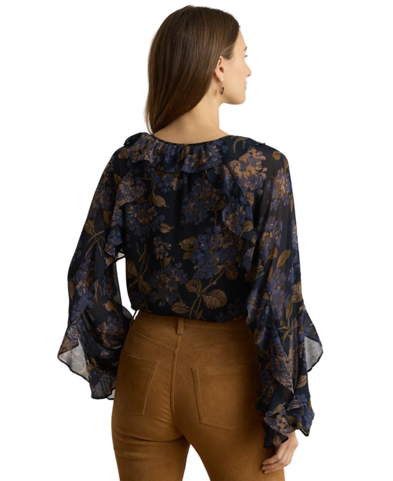 Petite Ruffle-Trim Long-Sleeve Blouse