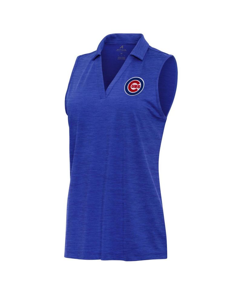 Women's Heather Royal Chicago Cubs Layout Sleeveless Polo Shirt