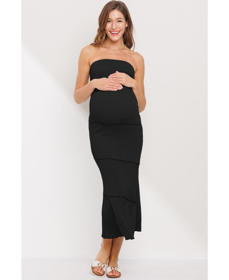 Maternity Strapless Ribbed Bodycon Midi Dress