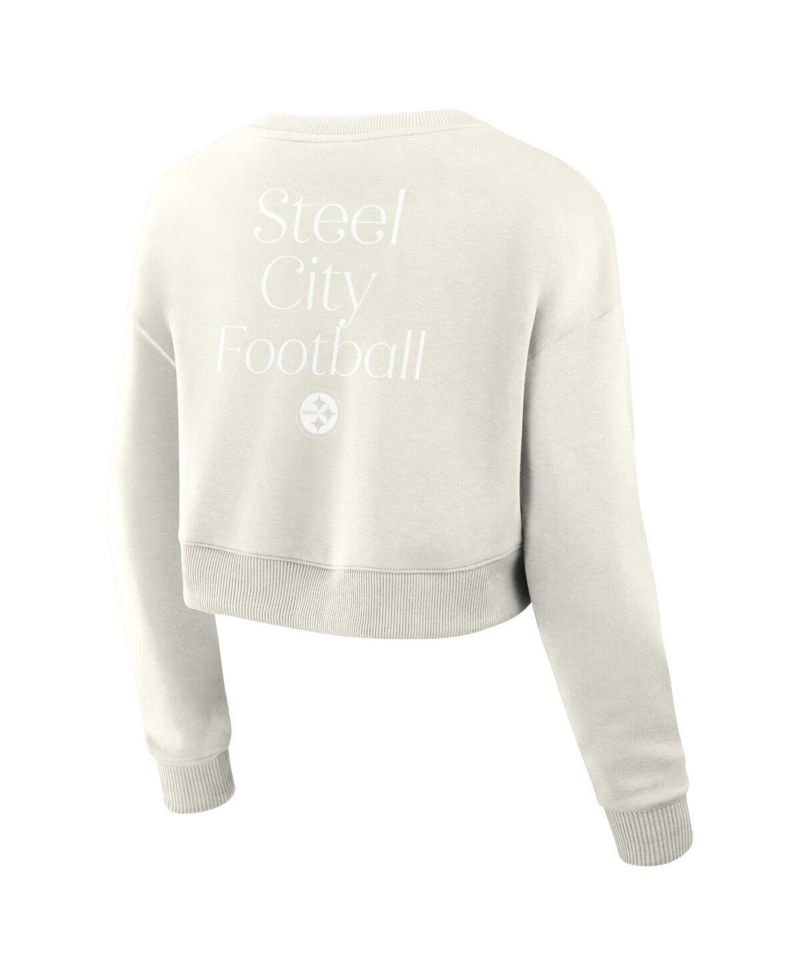 Women's Cream Pittsburgh Steelers Studio Tri-Blend Cropped Pullover Sweatshirt