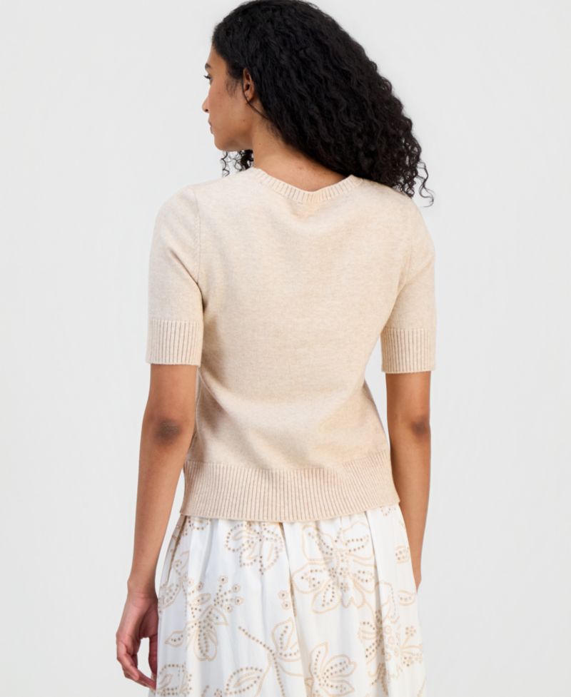 Women's Floral-Appliqu&eacute; Short-Sleeve Sweater