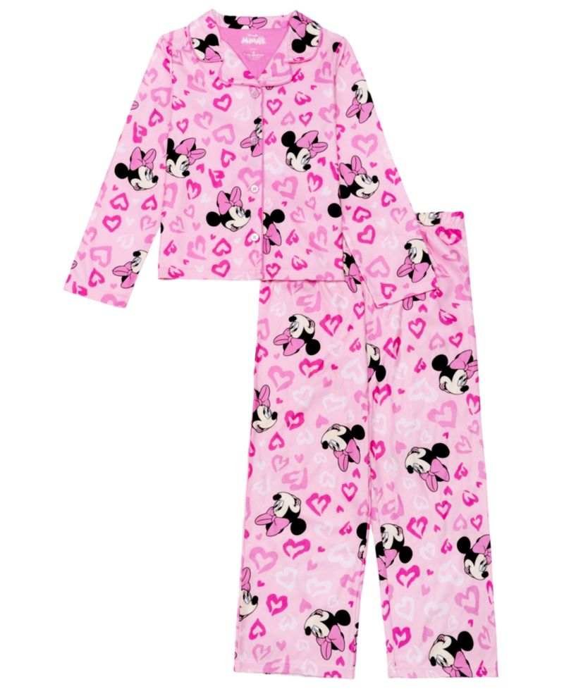 Girls' 4-16 Minnie Leopard Hearts Long-Sleeve Top and Pants, 2-Piece Set