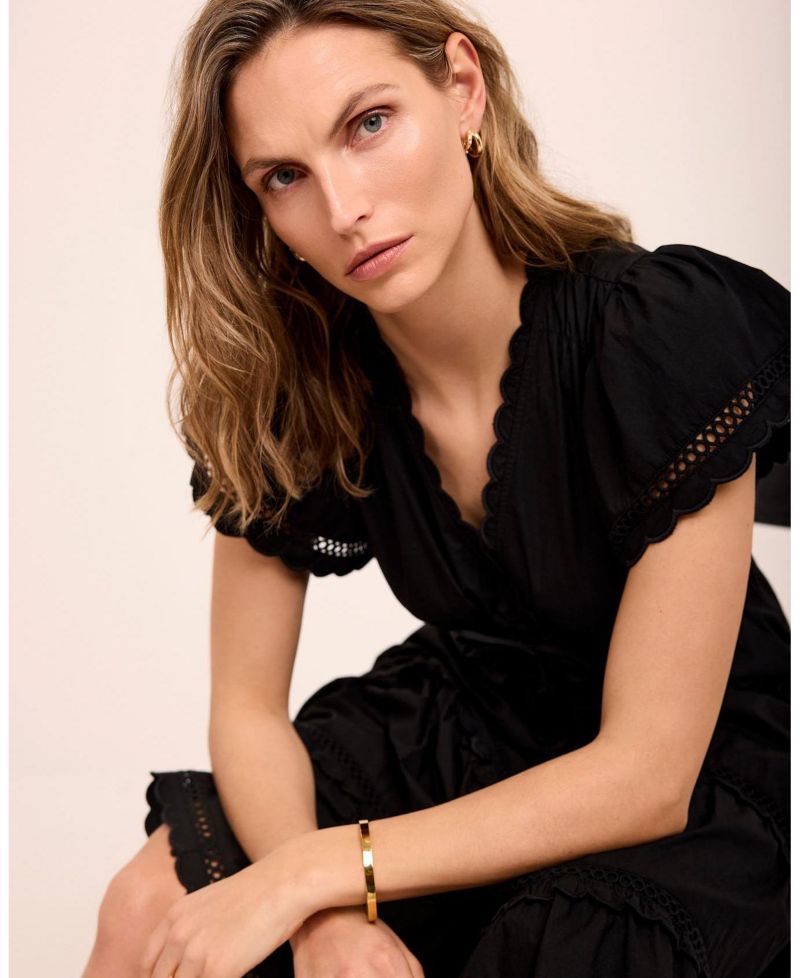 Women's V-Neck Short-Sleeve Ruffle Cotton Maxi Dress