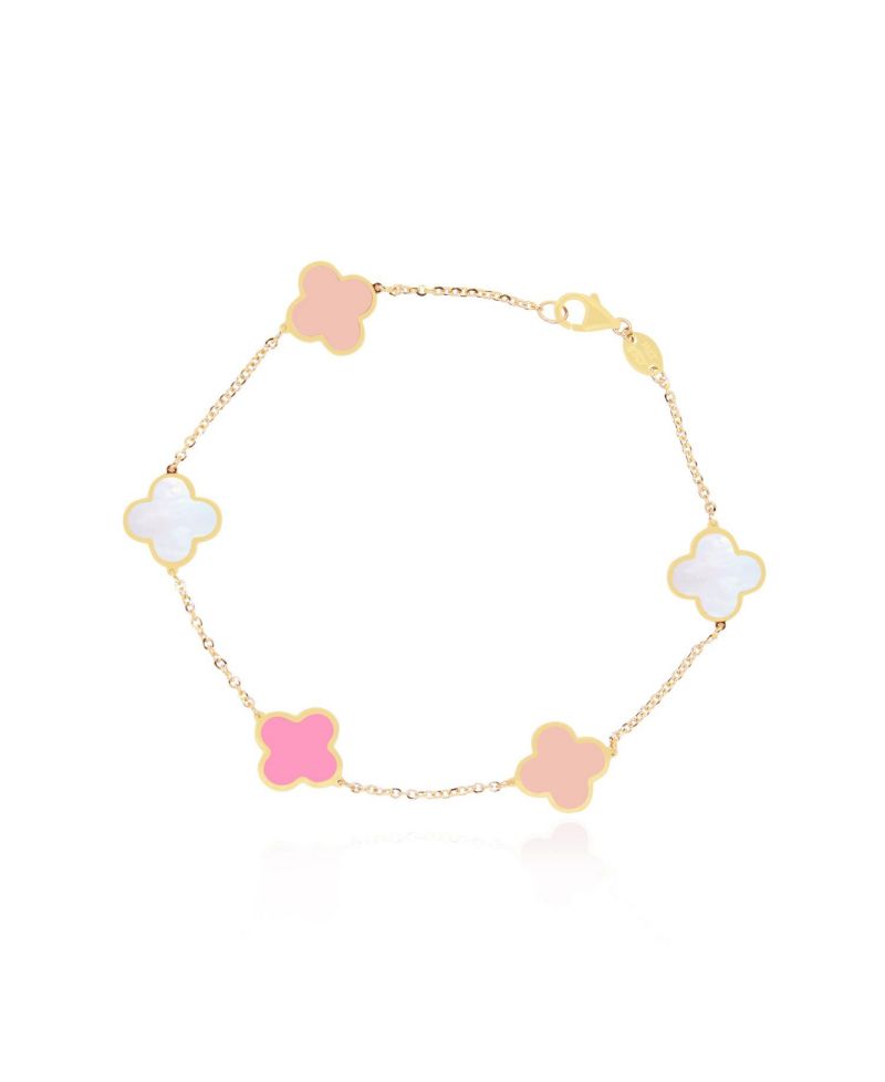 Small Pink Mixed Clover Bracelet 14K Gold
