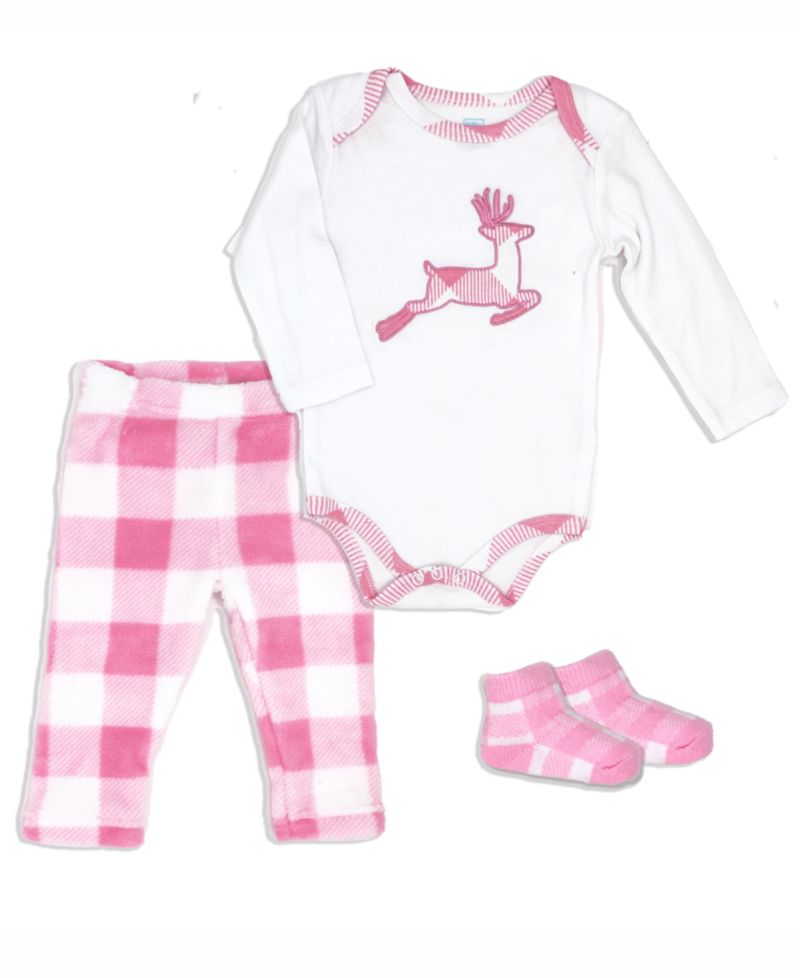 Baby Boys or Baby Girls Buffalo Plaid Bodysuit, Pants and Socks, 3 Piece Set