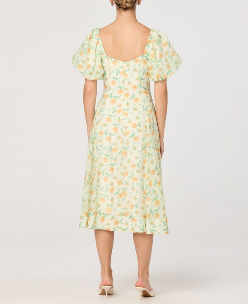 Women's Floral Sweetheart Neck Puff-Sleeve Dress