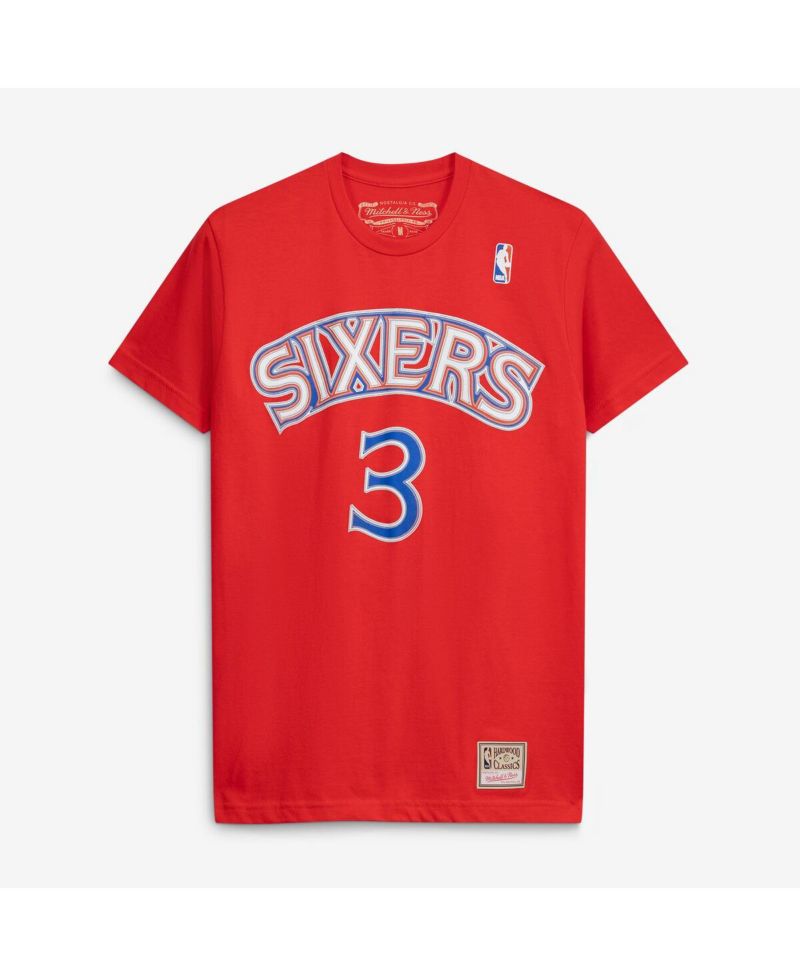 Men's and Women's Allen Iverson Red Philadelphia 76ers Hardwood Classics Name & Number T-Shirt