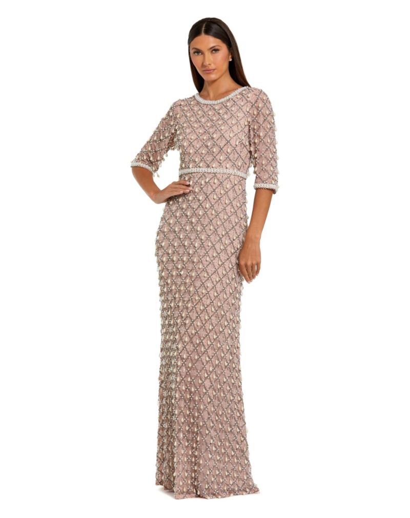 Petite Pearl and Crystal Embellished Evening Gown