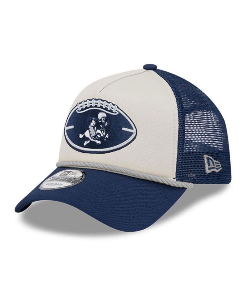 Men's Stone/Navy Dallas Cowboys 2024 Sideline Historic 9FORTY A-Frame Trucker Adjustable Hat