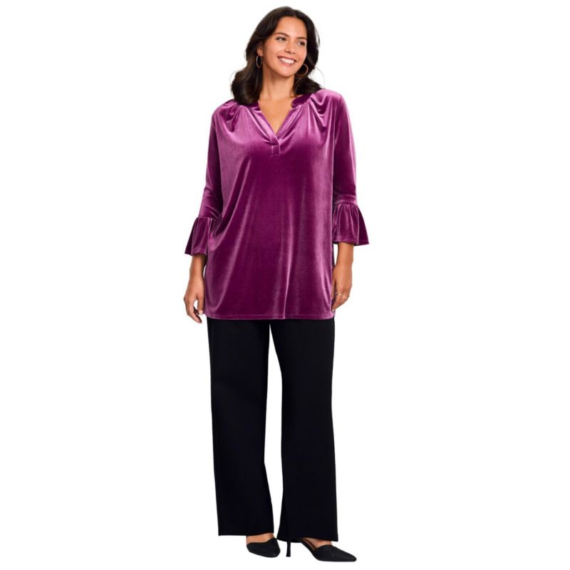 Women's Plus Size Split Neck Bell Sleeve Top