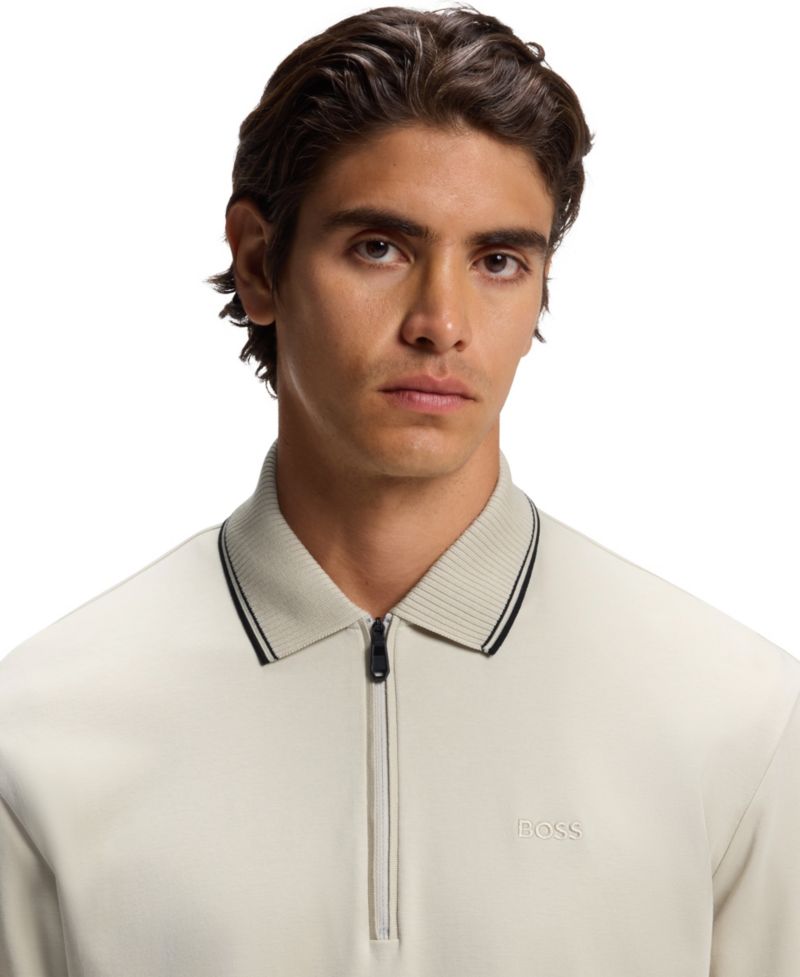 Men's Zip-Neck Embroidered Logo Polo Shirt