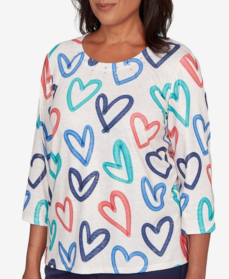 Petite Saratoga Springs Tossed Heart Pattern Knit Top