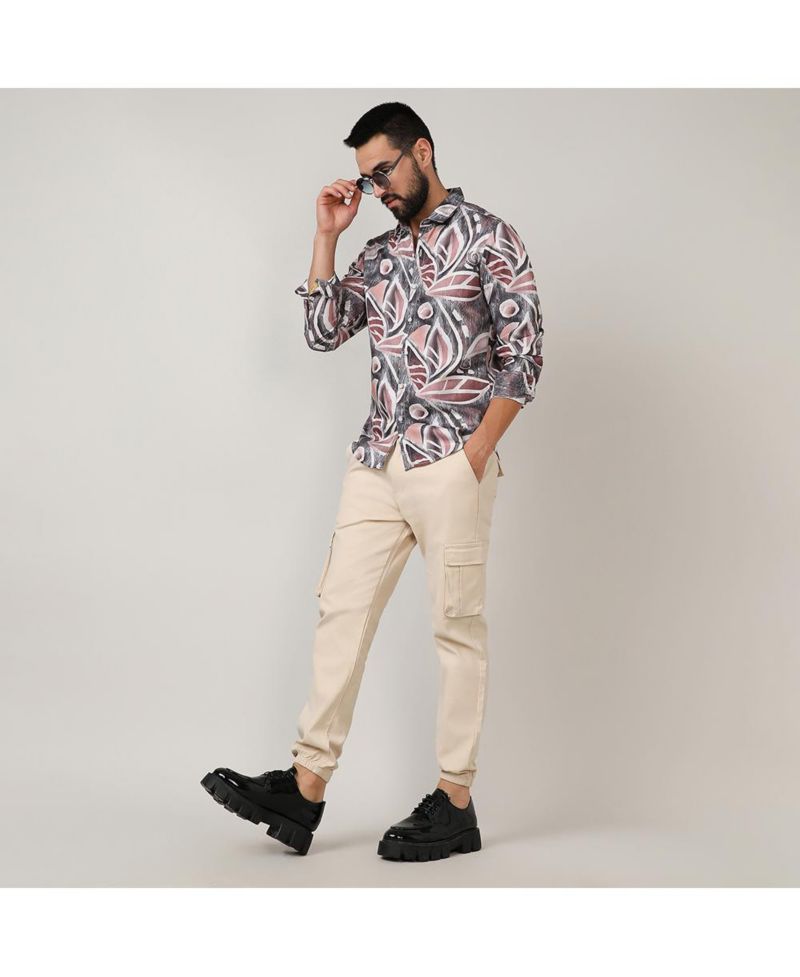 Men's Charcoal Grey & Mocha Brown Marble Foliage Shirt