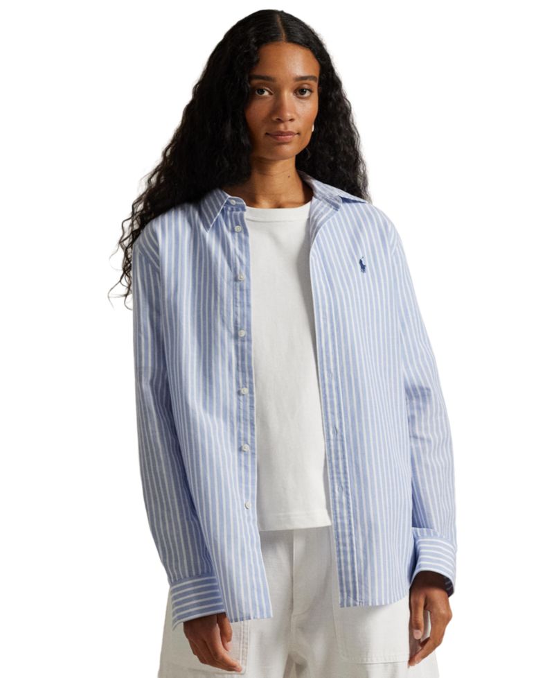 Women's Striped Long-Sleeve Button-Front Shirt