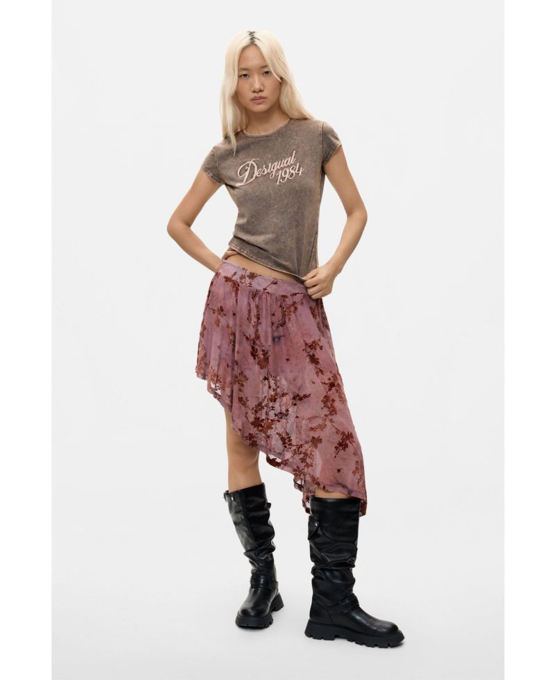 Women's Asymmetrical Flocked-Floral Mini Skirt