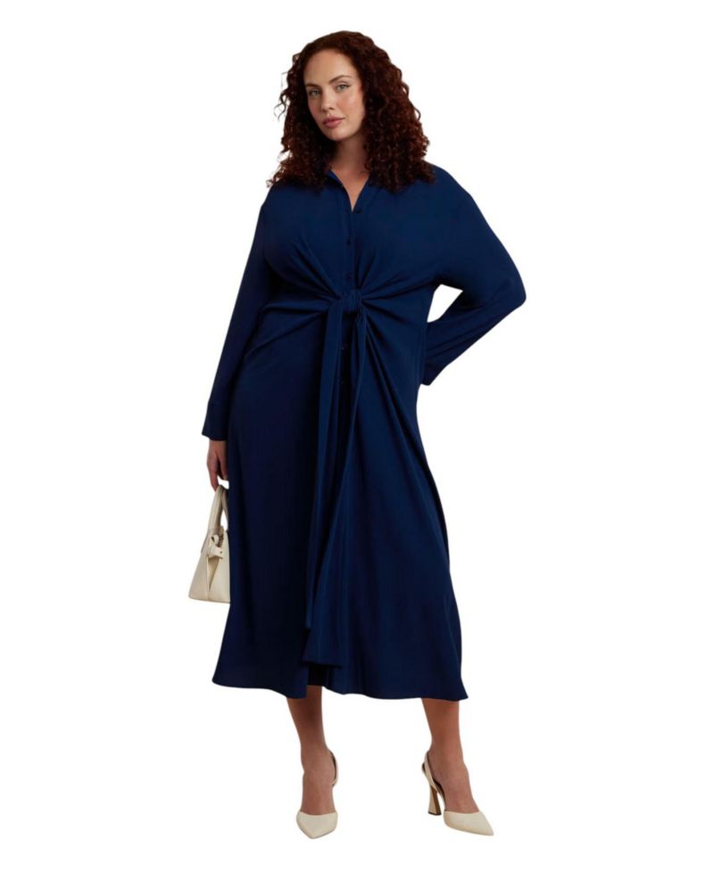 Women's Tie-Front Oversized Midi Shirt Dress