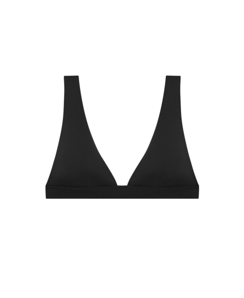 Women's Solid Black Banded Tall V-Neck Bralette Swimsuit Top