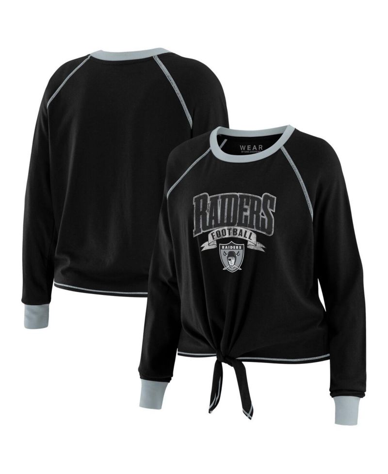 Women's Black/Gray Las Vegas Raiders Plus Size Tie-Front Long Sleeve Top