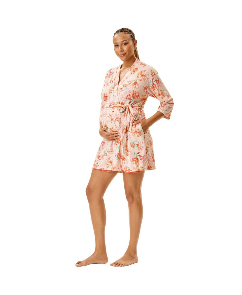 Maternity Motherhood Robe and Nursing Chemise Sleep Set with Baby Swaddle
