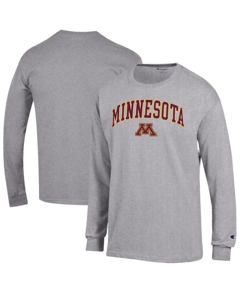 Men's Champion Heather Gray Minnesota Golden Gophers Arch Over Logo Long Sleeve T-Shirt
