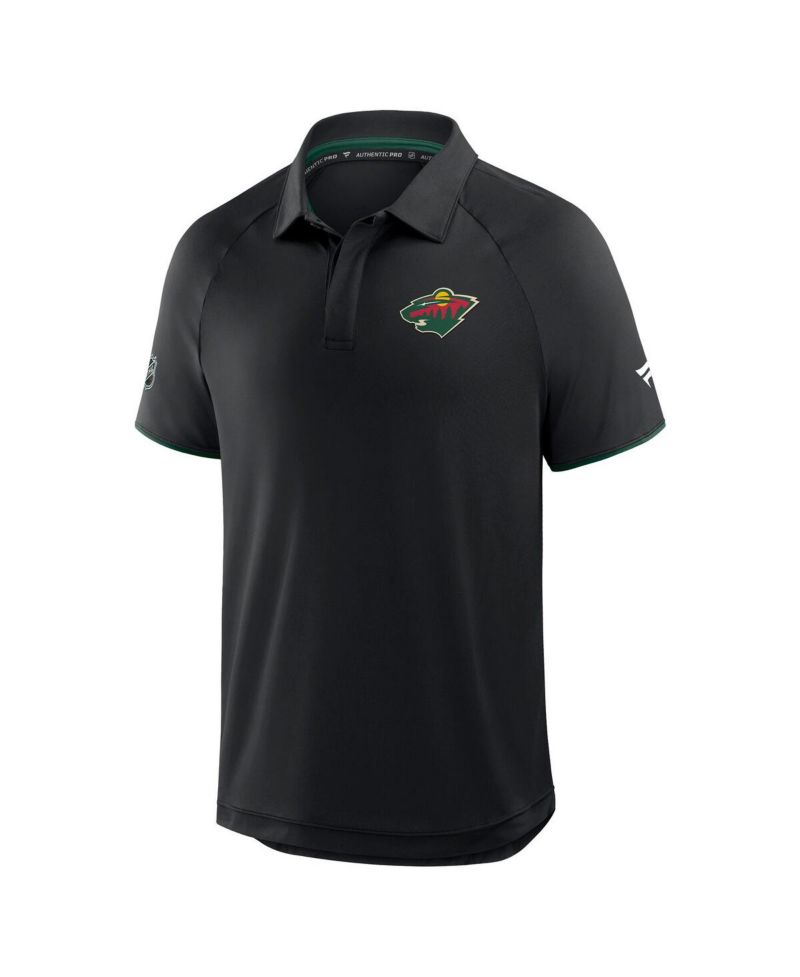 Men's Black Minnesota Wild Authentic Pro Rink Raglan Polo Shirt
