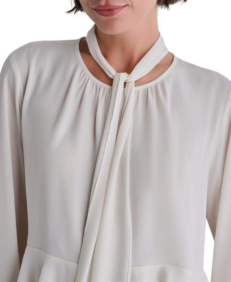 Women's Tie-Neck Long-Sleeve Ruffle Blouse