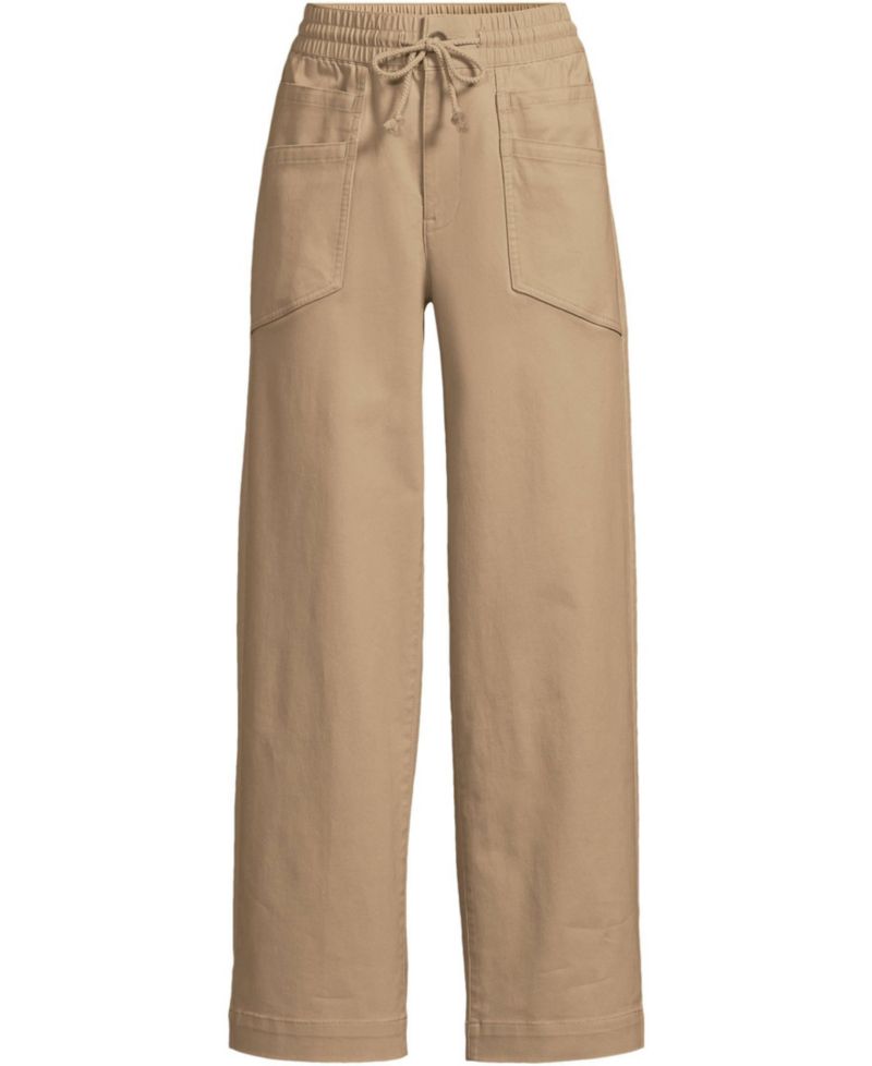Women's Herringbone Chino High Rise Relaxed Straight Drawstring Ankle Pants