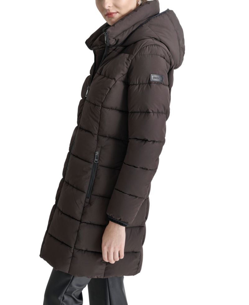 Women's Bibbed Hooded Zip-Front Puffer Coat