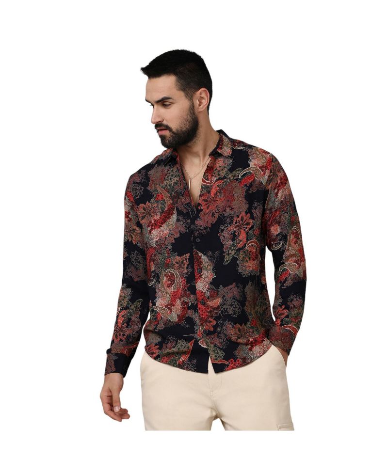 Men's Crimson Red & Midnight Black Paisley Flora Shirt