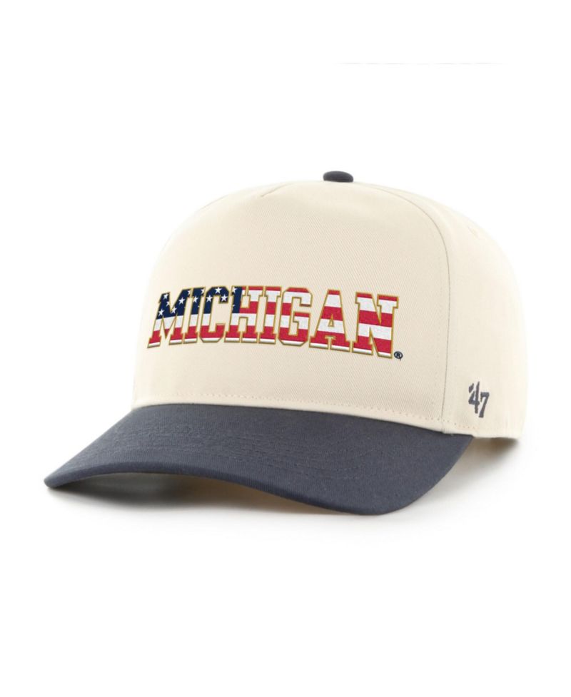 Men's Natural/Navy Michigan Wolverines Americana Flag Hitch Adjustable Hat