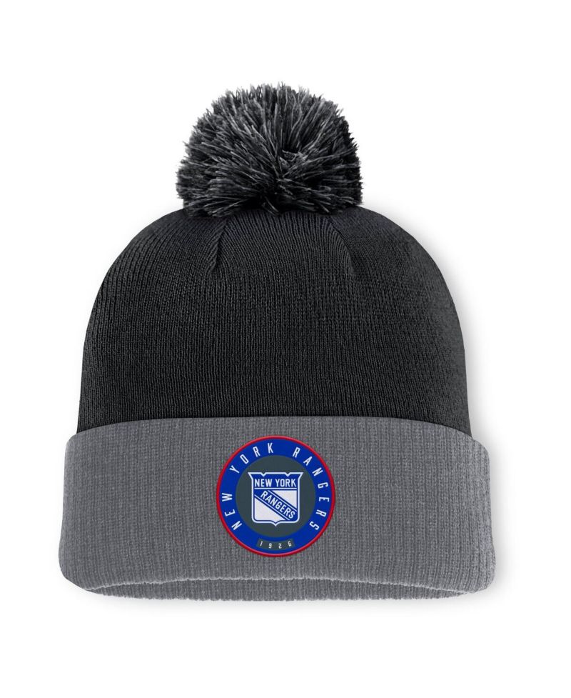 Men's Black New York Rangers Cuffed Knit Hat with Pom