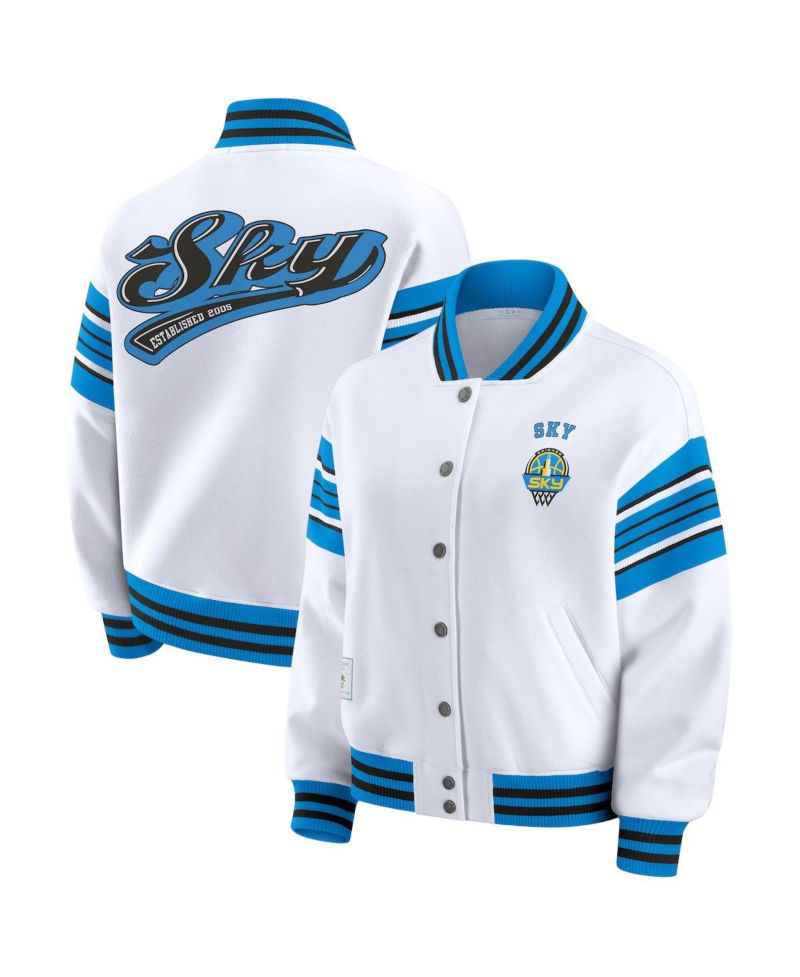 Women's White/Blue WNBA Full-Snap Fleece Sweatshirt Jacket