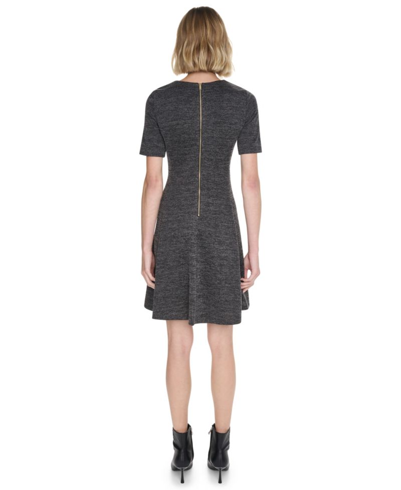 Women's Textured-Knit Short-Sleeve Fit-and-Flare Dress