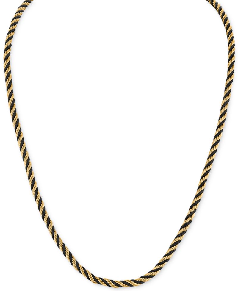 Black Cord Intertwined Rope Link 22" Chain Necklace in Gold-Tone Ion-Plated Stainless Steel