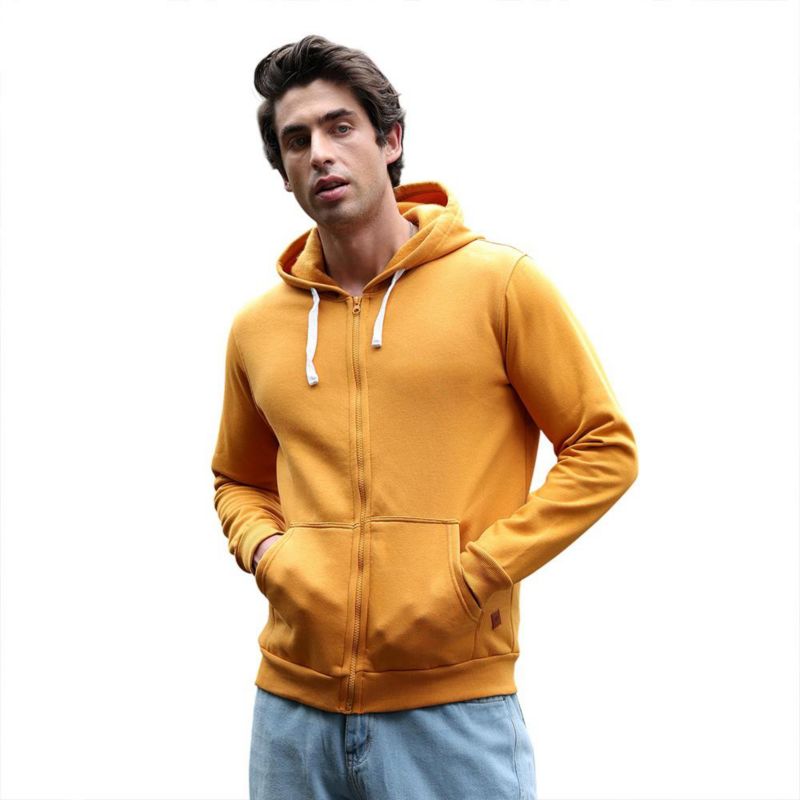 Men's Mustard Yellow Zip-Front Regular Hoodie