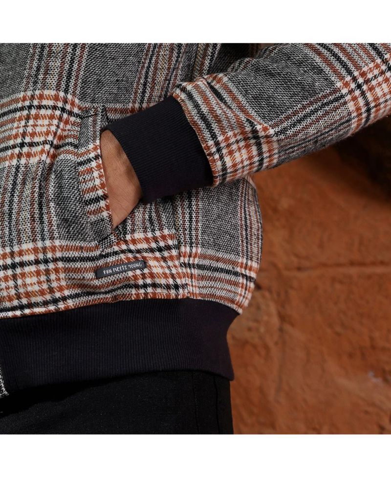 Men's Midnight Black & Chocolate Brown Tartan-Plaid Bomber Jacket