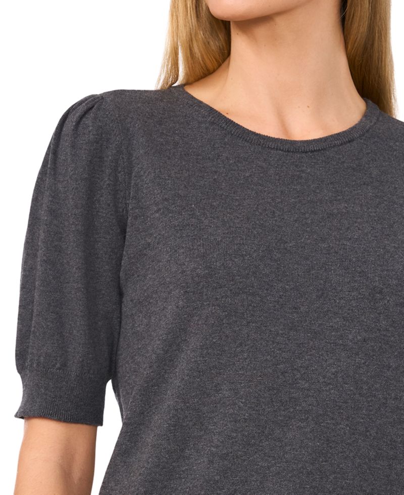 Women's Crewneck Puff Sleeve Cotton Sweater