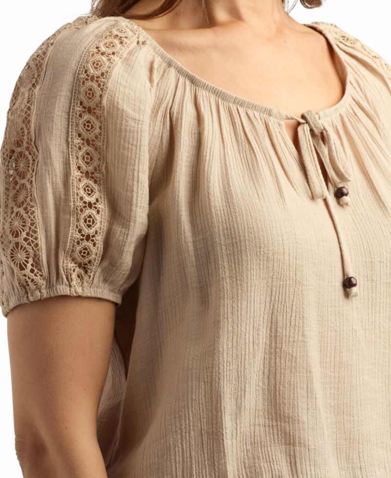 Women's Texture Gauze Peasant Scoop Neck Top